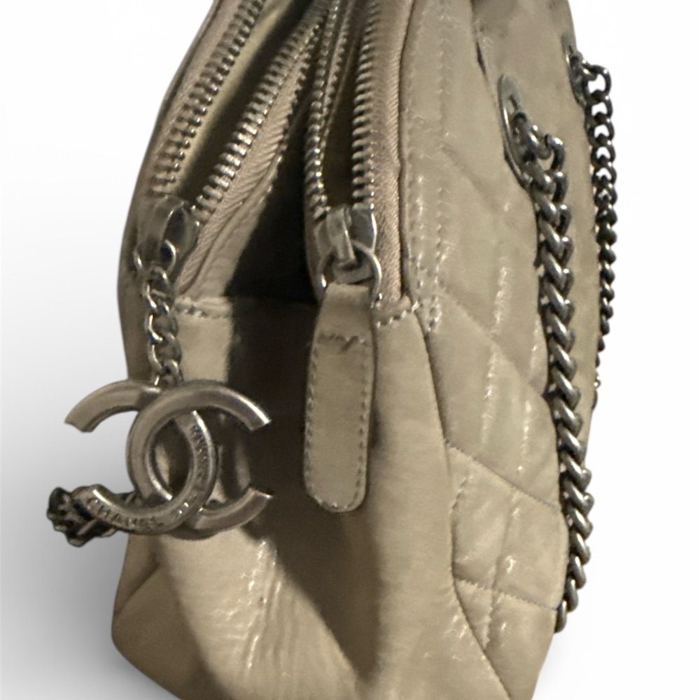 CHANEL Quilted Lamb Leather Grey Handbag Purse